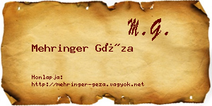 Mehringer Géza névjegykártya